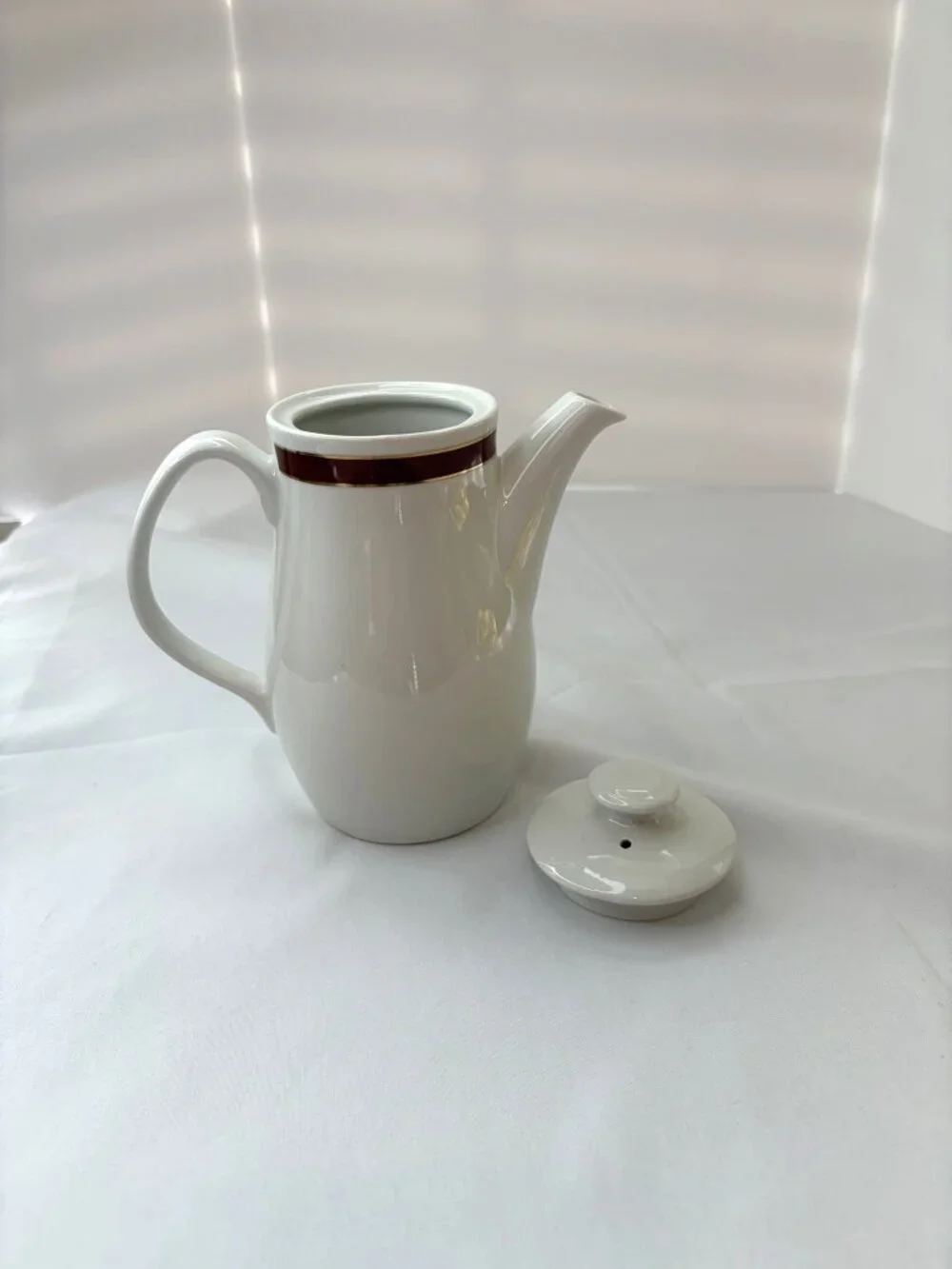 Vintage Steelite International Creamer Pitcher White Burgundy Red Gold Band 6